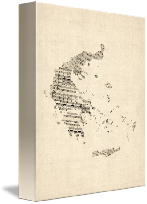 Old Sheet Music Map Of Greece Map By Michael Tompsett - Greece Map Art (469x650), Png Download