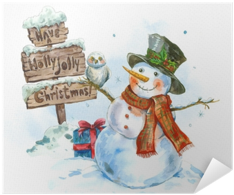 Watercolor Greeting Card With Snowman Poster • Pixers® - Watercolor Christmas Cards With Snowman (400x400), Png Download