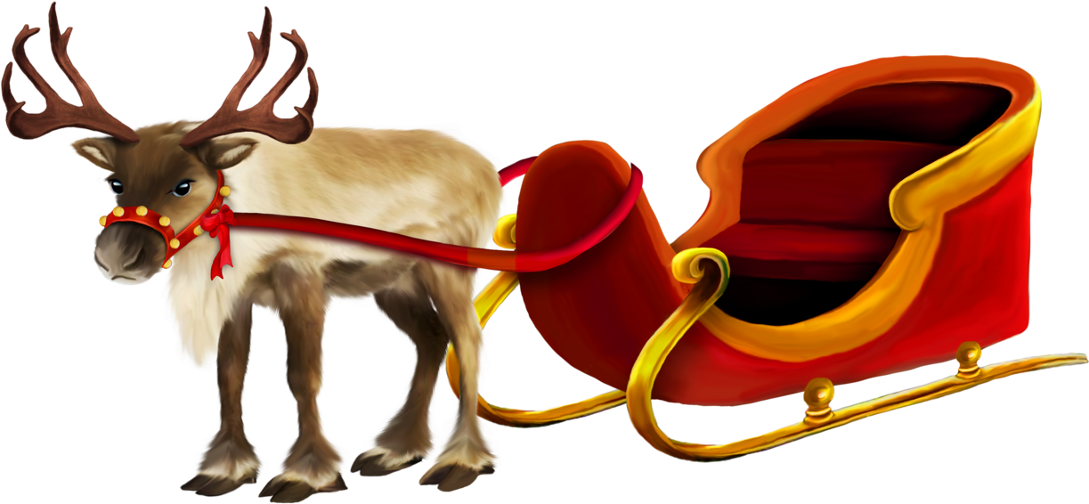 Empty Santa Sleigh And Reindeer (1260x658), Png Download