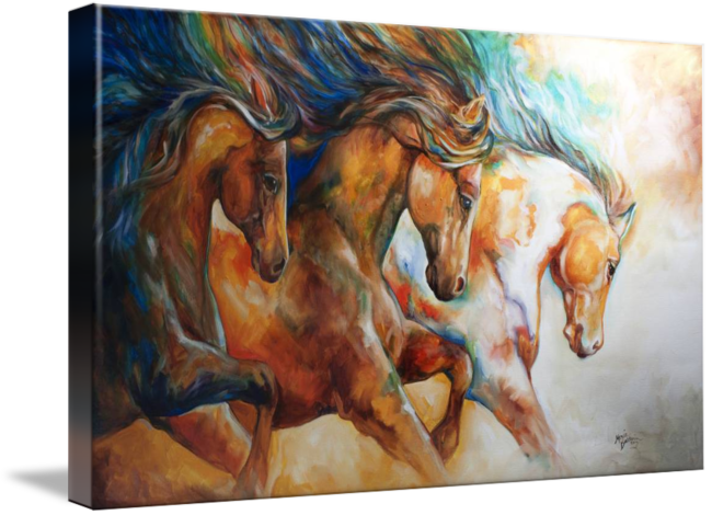 "wild Trio Run Mustangs" By Marcia Baldwin, Wesley - Gallery-wrapped Canvas Art Print 32 X 19 Entitled Wild (650x470), Png Download