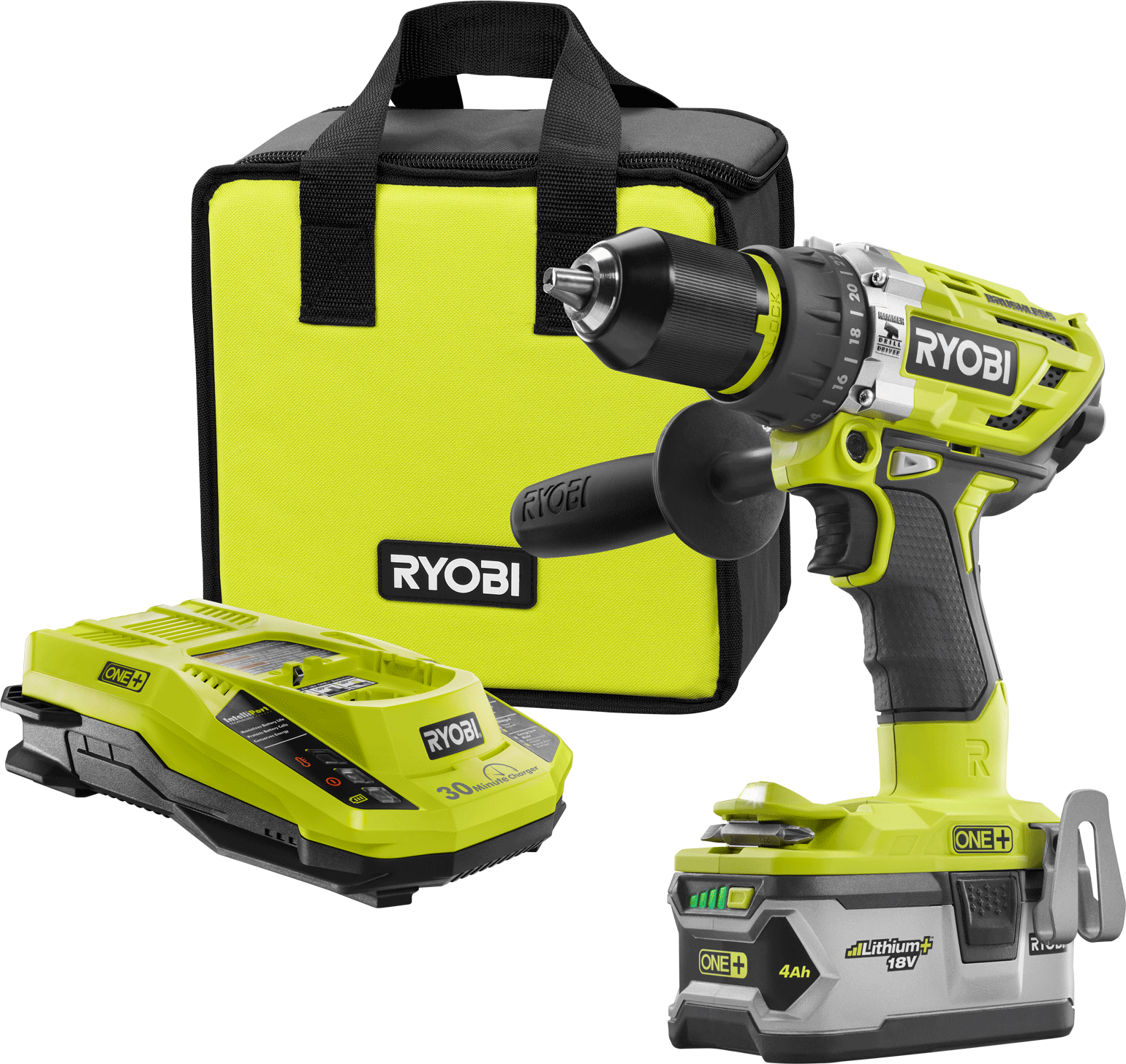 $139 - Ryobi 18-volt One+ Brushless Hammer Drill Kit P1813 (1540x1456), Png Download