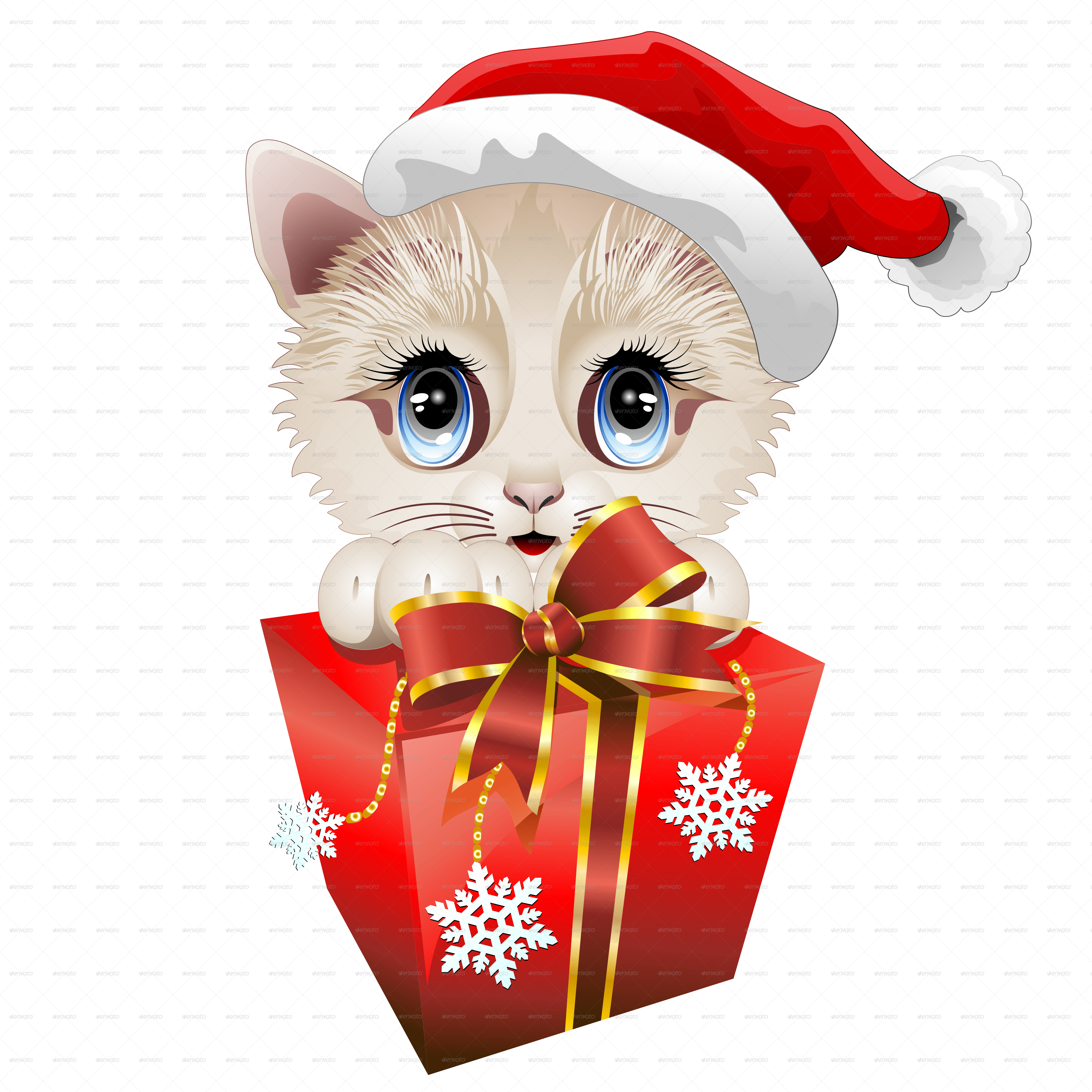 Kitten Clipart Christmas Santa - Cute Christmas Cartoon Kittens (5000x5000), Png Download