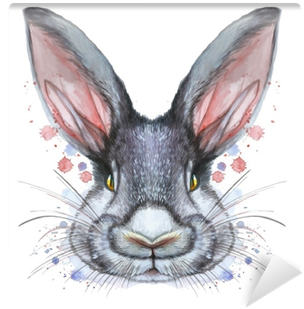 Painted Drawing With Watercolor Portrait Of An Animal - Kanin Tegning (400x400), Png Download
