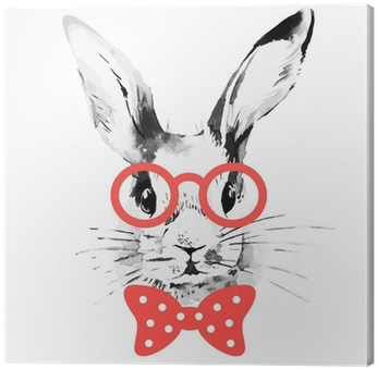 Hipster Rabbit Hand Drawn Watercolor Sketch Canvas - Nerdy Bunny Case - Ipad Mini (400x400), Png Download