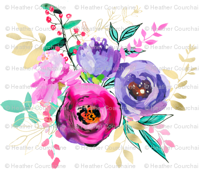 Purple And Gold Floral Bouquet 2 6" Back - Spoonflower, Inc. (400x341), Png Download