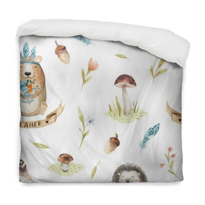 Cute Baby Hedgehog And Bear Animal Seamless Pattern - Drawnwithapencil Silver Feather Charm Bracelet - Silver (400x400), Png Download