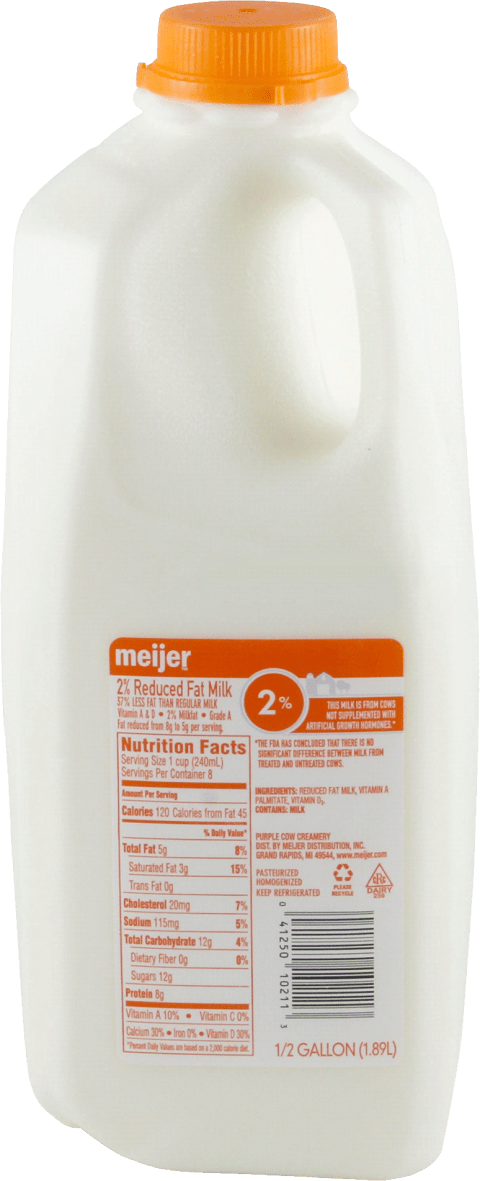 Free Png Milk Png Images Transparent - Meijer Milk, Reduced Fat, 2% Milkfat - 0.5 Gl (1.89 (480x1181), Png Download