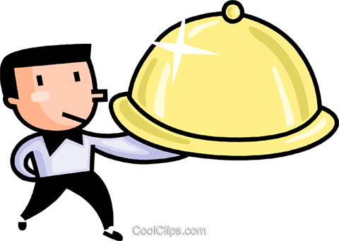 Waiter Serving Food Royalty Free Vector Clip Art Illustration - Serving Clipart (480x341), Png Download