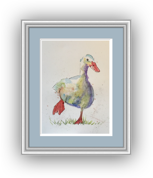 A Charming Watercolour Of This Cute Duck Caught Waddling - Watercolor Painting (498x578), Png Download
