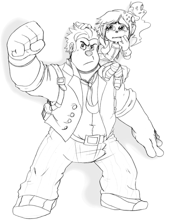 Line Art White Standing Black And White Head Joint - Wreck-it Ralph (600x804), Png Download