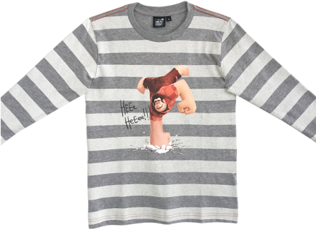Wreck It Ralph 2 Graphic T-shirt - Boys Stripe Tee (450x563), Png Download