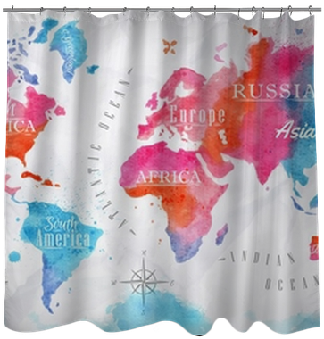 Watercolor World Map Pink Blue Shower Curtain • Pixers® - Art Print: Anna42f's World Map Map Retro, 61x41cm. (400x400), Png Download