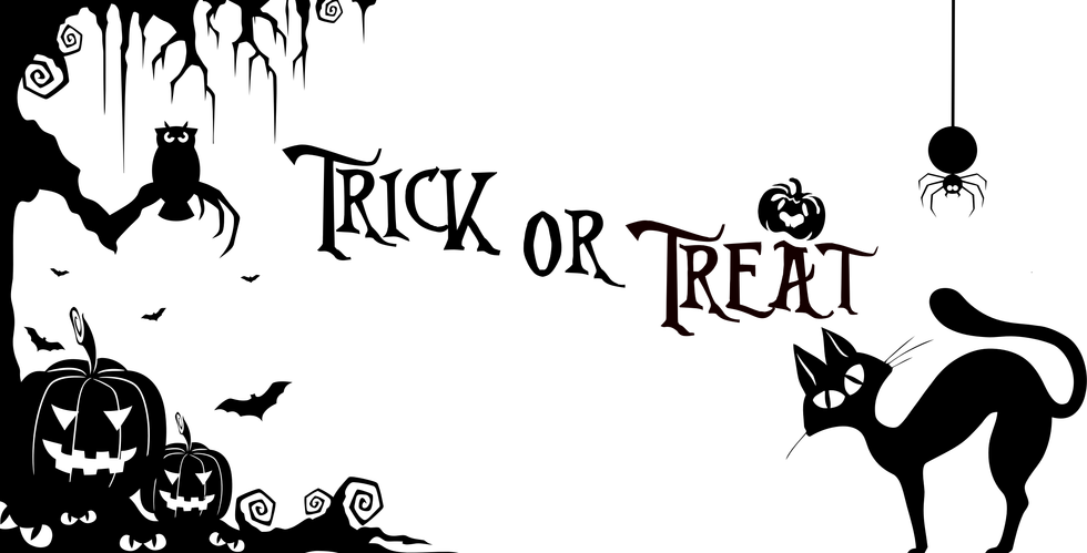 Trick Or Treat Halloween Silhouette - Trick Or Treat Pdf (980x499), Png Download