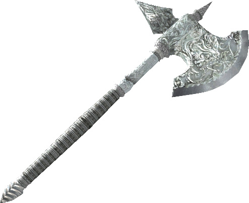 Oblivion Silver Battle Axe (494x404), Png Download