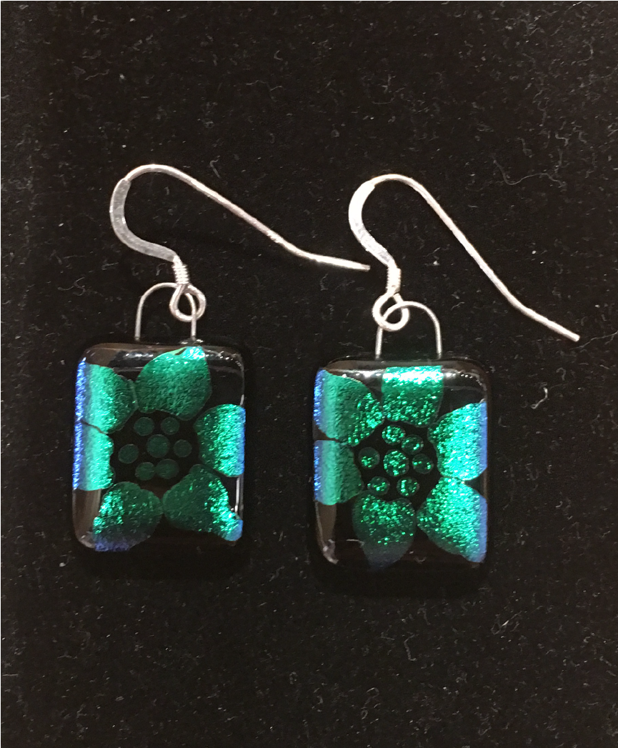 Black With Green Flower Etched High Glass Earings By - Glass (1433x1911), Png Download