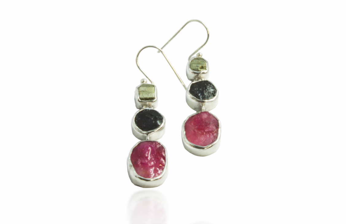 Earrings In 925 Sterling Silver With Stones Ruby, Black (1126x1126), Png Download