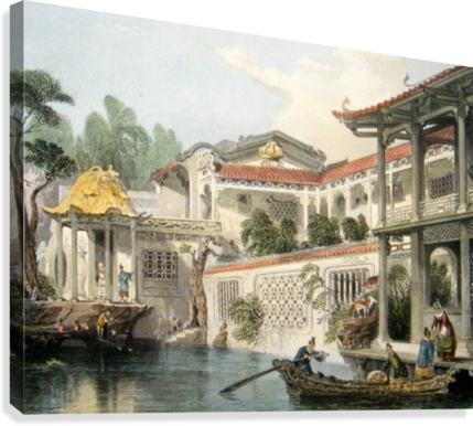 House Of Conseequa, Chinese Merchant, Canton Canvas - Thomas Allom (429x386), Png Download
