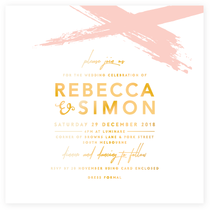 Kiss Kiss Gold Foil With Blush Invitation On White - Poster (434x435), Png Download
