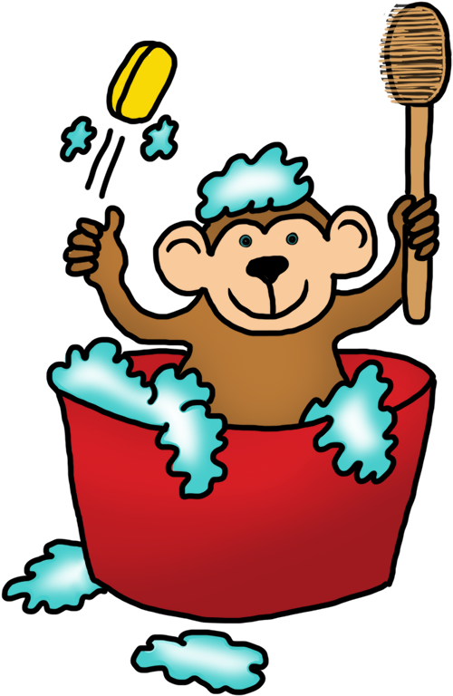 Monkey Drawings - Cartoon Monkey In Bath (725x886), Png Download