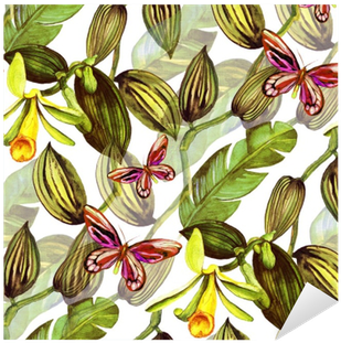 Seamless Pattern With Tropical Leaves And Vanilla Orchid - Orchids (400x400), Png Download