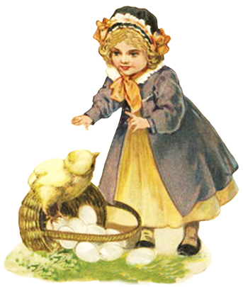 Easter Hare And Child, Girl With Easter Egg And Chick - False Victorian Easter #102 Collage Sheet (353x413), Png Download