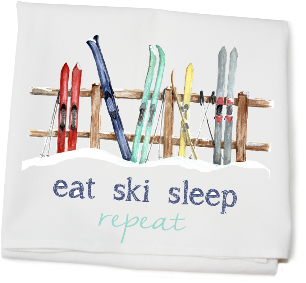 Skis On Fence Winter Wonderland Collection Flour Sack - Flour Sack (1024x979), Png Download