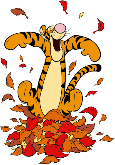 Tigger Jumping In Fall Leaves - Jumping In Leaves Clipart (392x561), Png Download