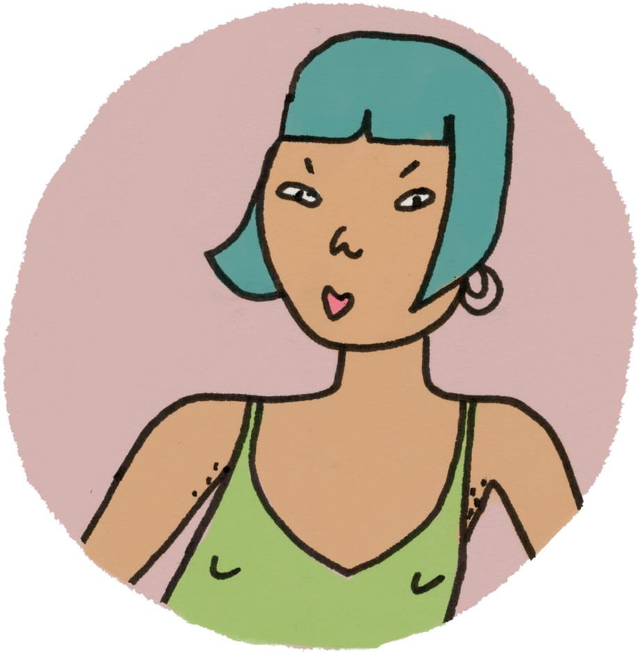 Asian Green Hair Girl - Cartoon (1000x1000), Png Download