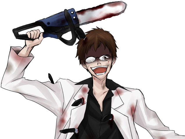 Alfred Wielding Chainsaw 02 - Mad Father Dr Drevis (637x478), Png Download