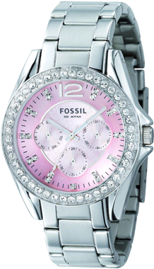 Fossil Womens 01 - Ladies' Fossil Chronograph Watch With Pink Mother-of-pearl (480x430), Png Download