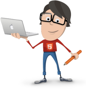 Serving Best Psd To Html Services Globally - Cartoon Holding A Computer (494x313), Png Download