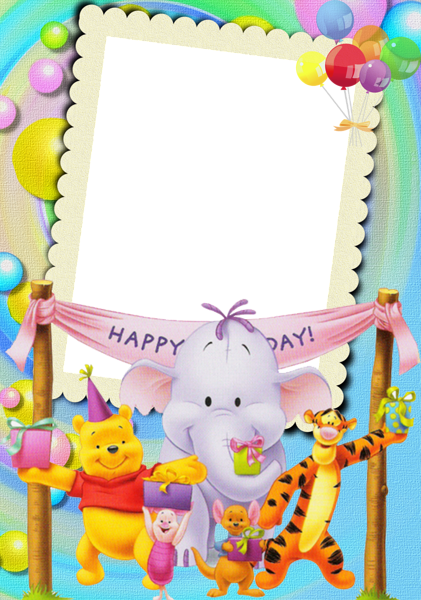 Happy Birthday With Winnie The Pooh Kids Photo Frame - Happy Birthday Boy Frame (421x600), Png Download