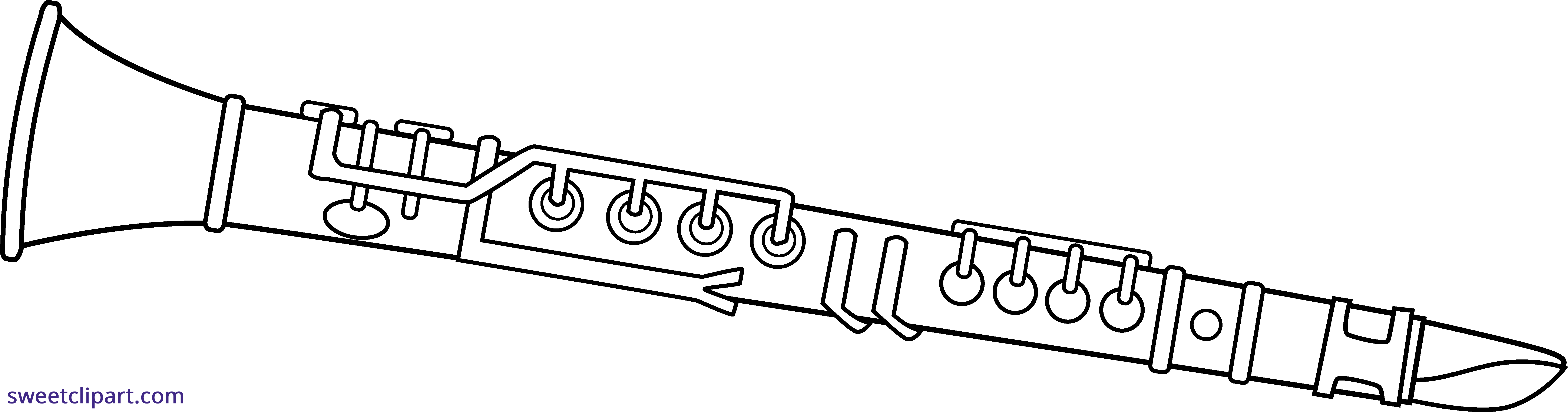 Clip Art Transparent Library Line Art Sweet Clip - Clarinet Clipart (7366x1937), Png Download