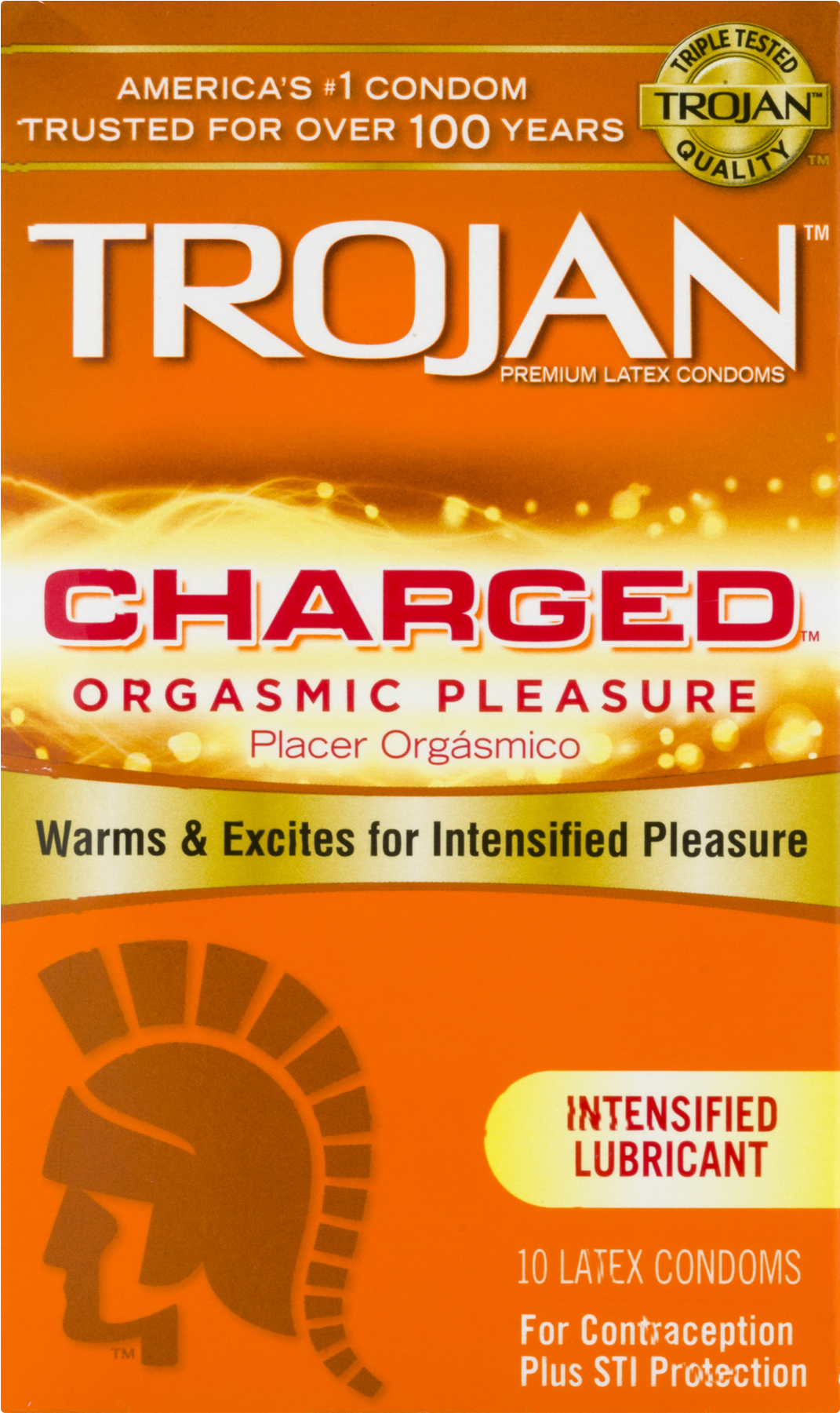 Trojan Charged Orgasmic Pleasure Lubricated Latex Condoms - Spermicide Trojan Condoms (1800x1800), Png Download