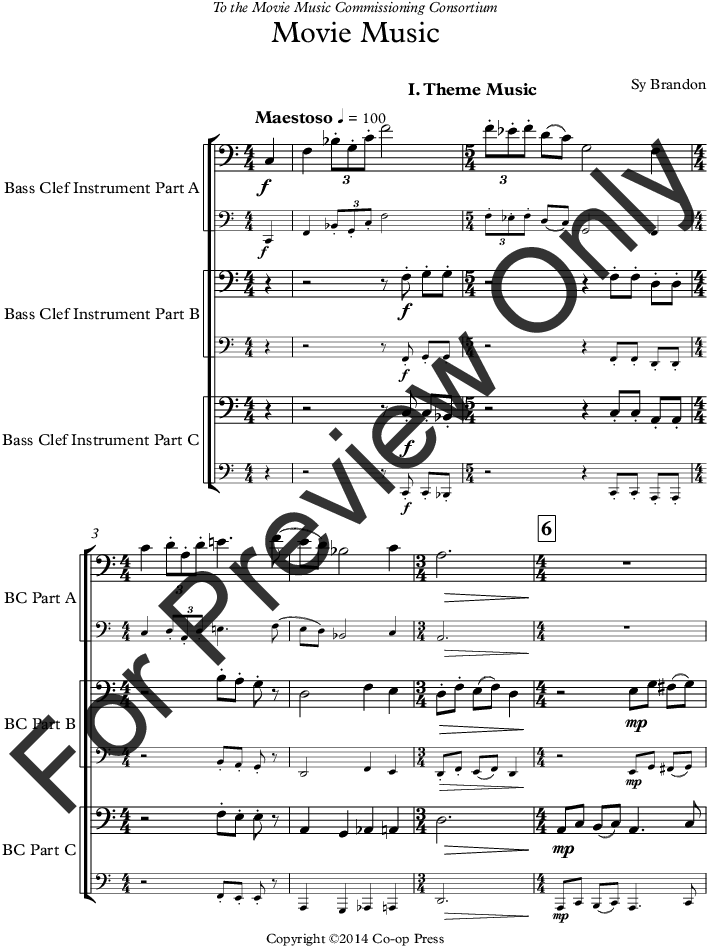 Movie Music For Mixed Trio Bass Clef Instruments Version - Music (816x1056), Png Download