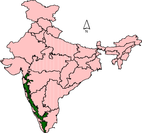 1 Map Showing The Western Ghats In India - Sitaram Kesri Thrown Out Of Office (553x519), Png Download