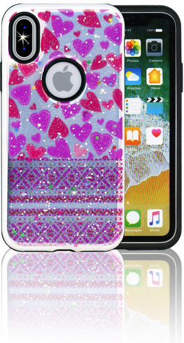 Iphone X Mm 3d Purple Hearts - Mobile Phone Case (268x500), Png Download