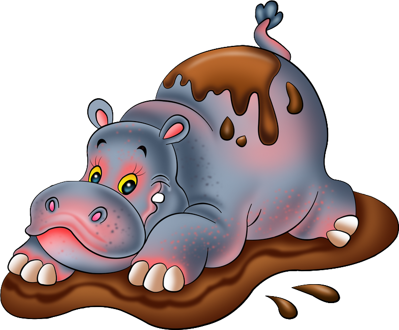 Fat Cartoon, Cartoon Hippo - Muddy Hippo Clipart (800x662), Png Download