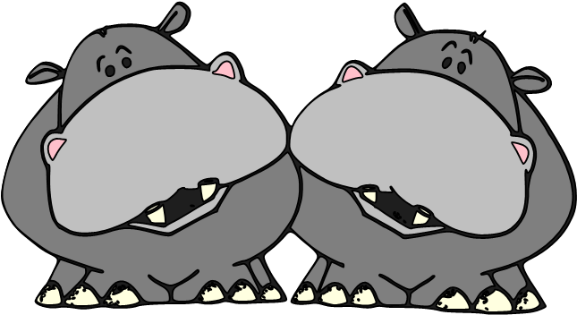 Hippo Two - Clipart Two Hippos (667x372), Png Download