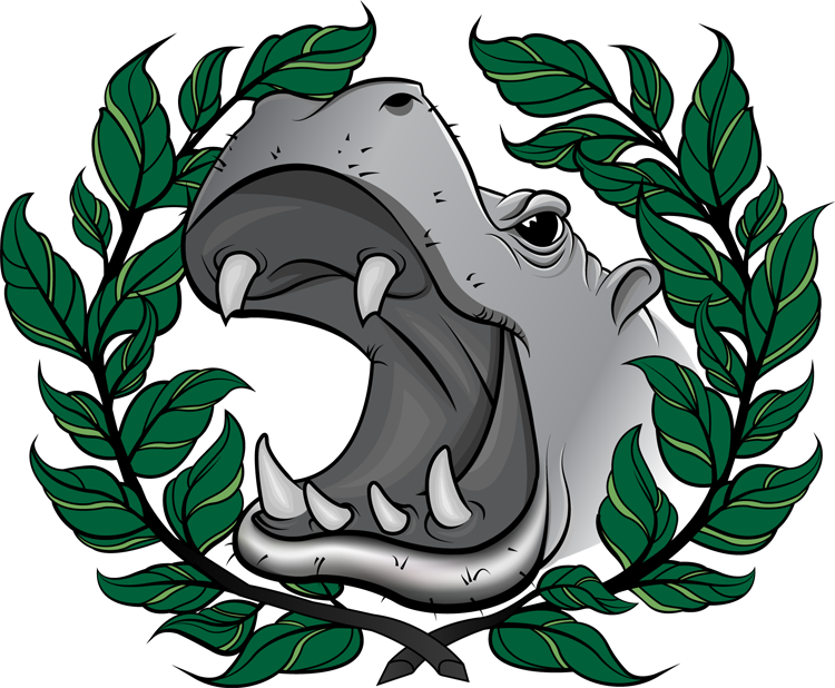 Color-ink Screaming Hippo Head In Laurel Frame Tattoo - Laurel (750x618), Png Download