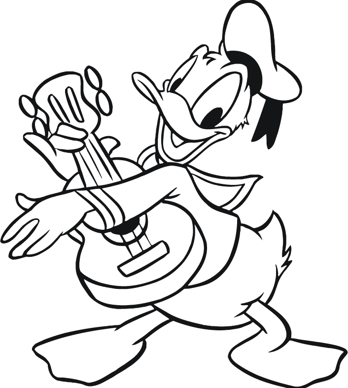 Donald Duck Playing Guitar - Donald Duck Coloring Book (706x787), Png Download