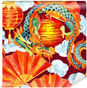 Chinese Dragon Watercolor Seamless Pattern - Chinese Dragon Watercolor Paintings (400x400), Png Download
