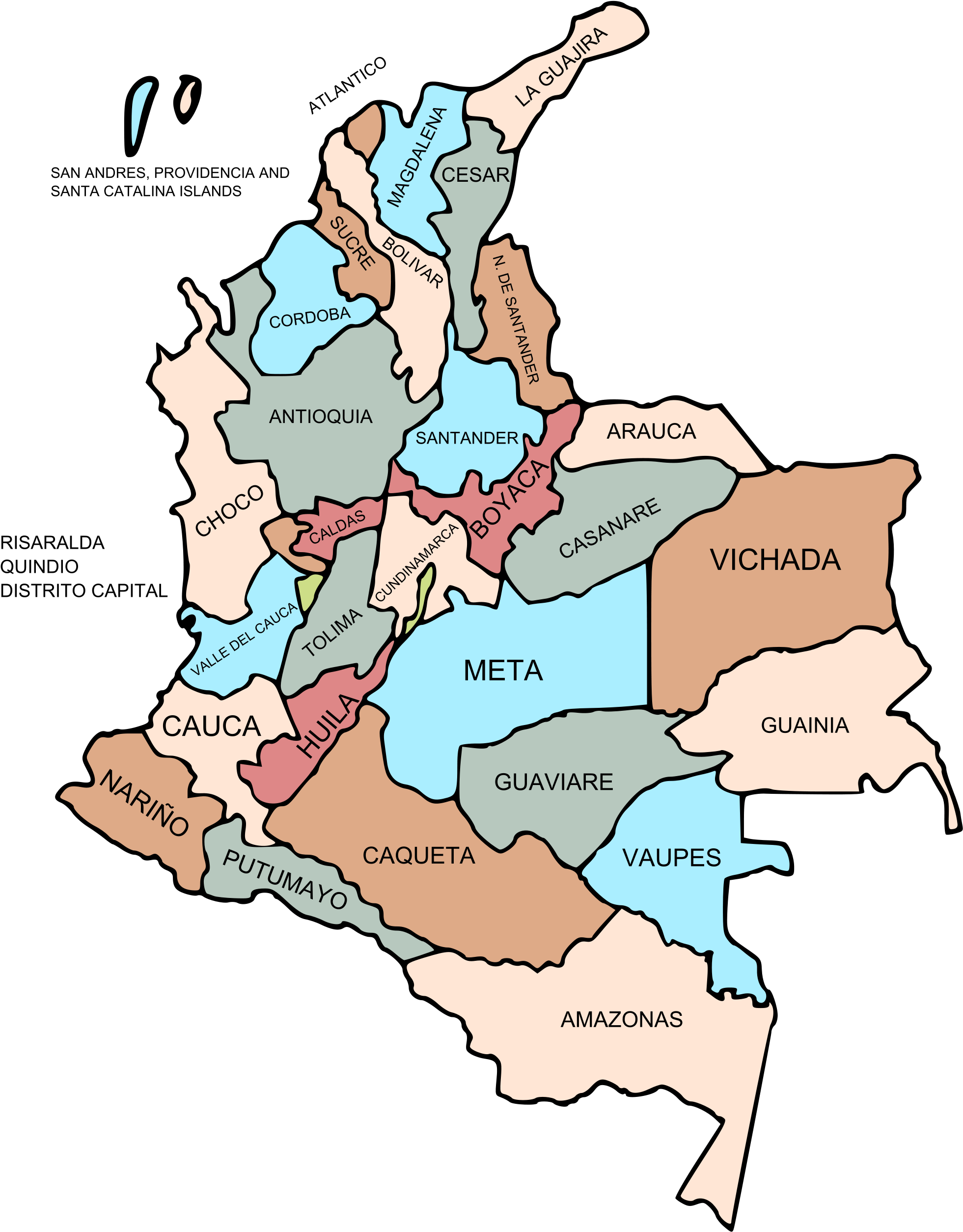350px-departments Of Colombia Svg - Mapa Da Colombia Com Estados (2000x2558), Png Download