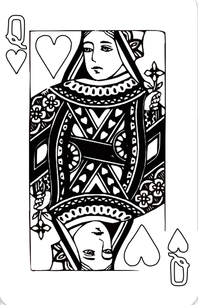 Single Poker Queen Card Four Corners Opposite Red White (390x600), Png Download