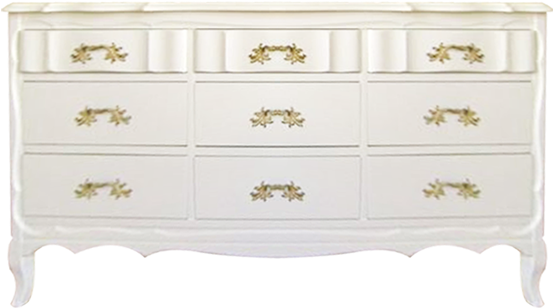French Provincial Dresser In Gloss White Lay Ba Lay - White Gloss Vintage Dresser (615x342), Png Download
