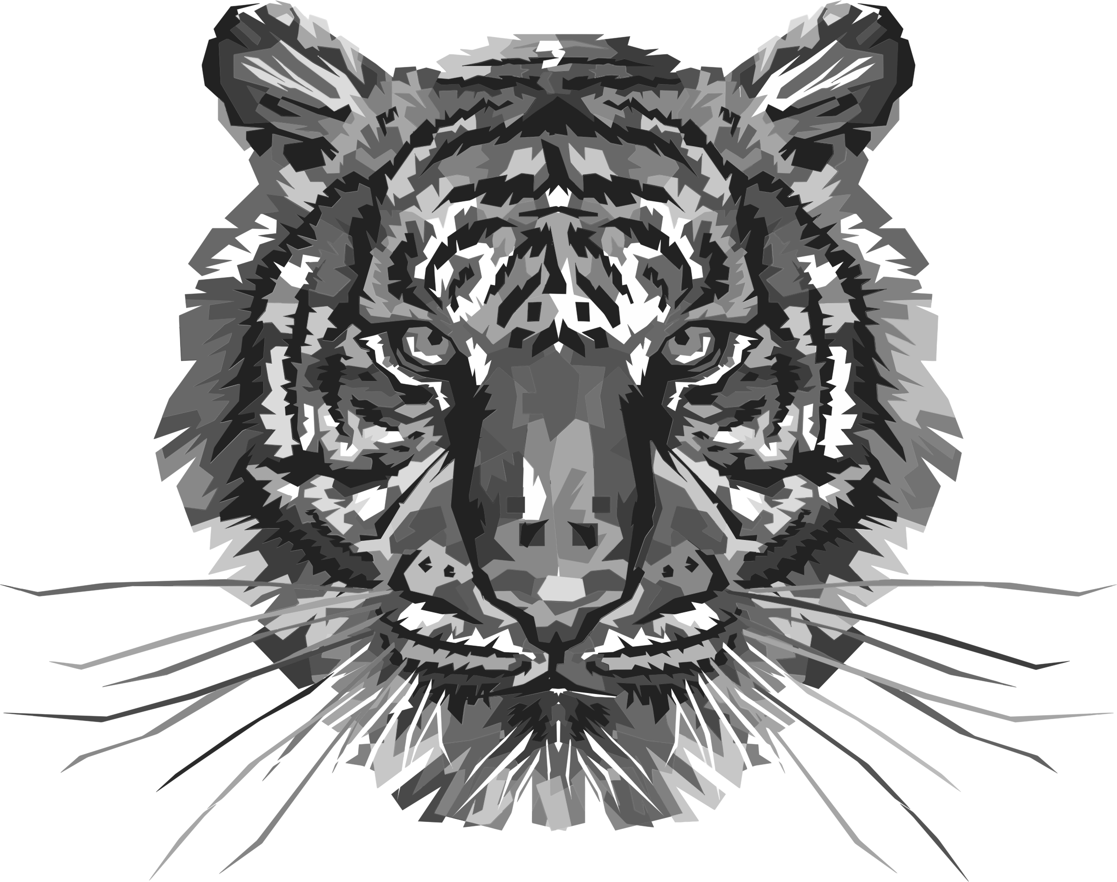Geometric Tiger Head Grayscale - Tiger Art (2270x1792), Png Download