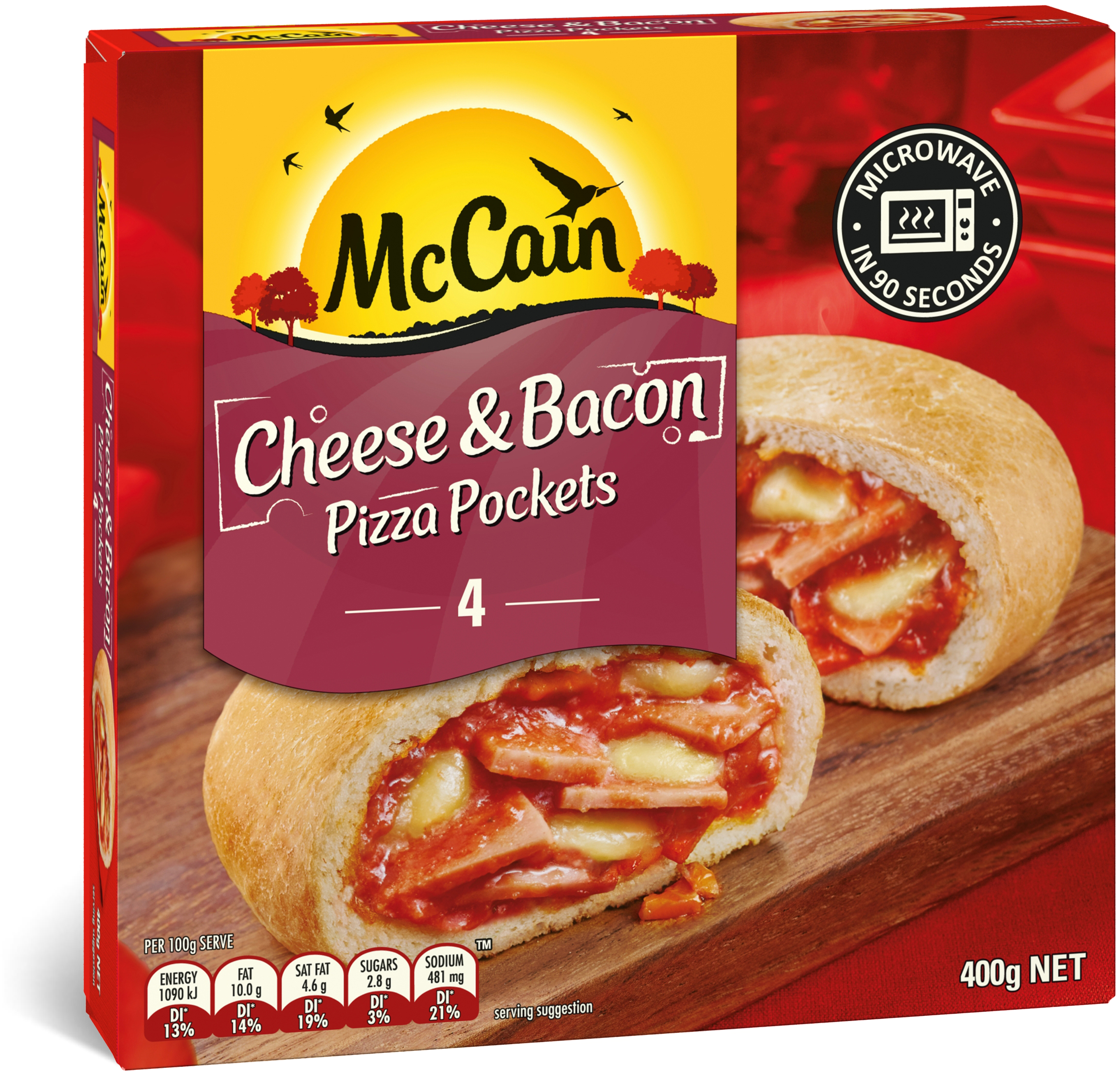 Cheese & Bacon Pizza Pockets 400g (3000x3000), Png Download