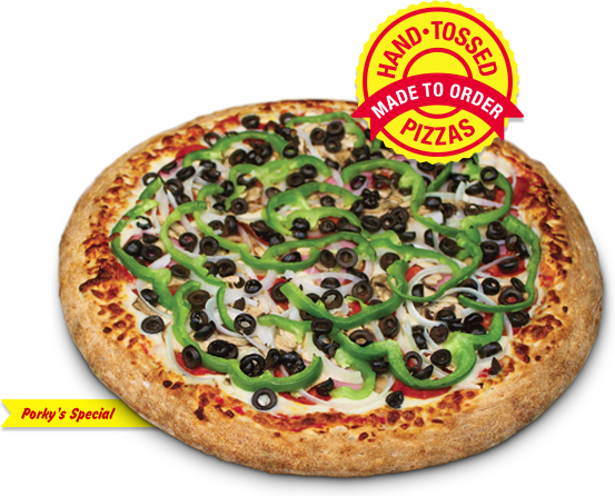 Specialty Pizza - Porky's Pizza Menu (553x446), Png Download