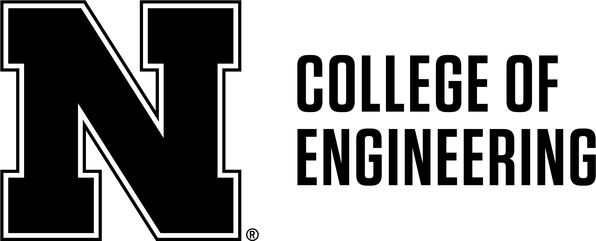 Black N To Left Of 2-line College Of Engineering Word - Nebraska Logo Black And White (1991x800), Png Download