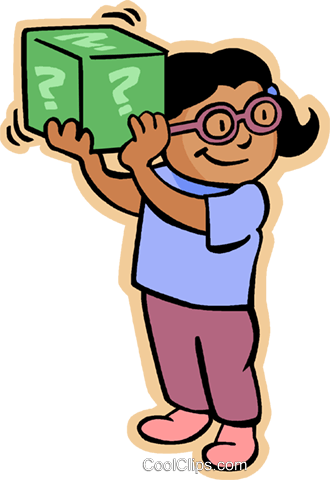 Little Girl With Mystery Box Royalty Free Vector Clip - Mystery Box Clipart (330x480), Png Download